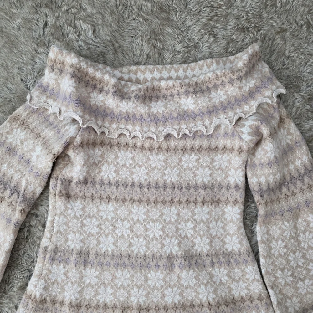 Free‎ People Fiona Fair Isle Mini Sweater Dress Neutral Combo Women's Size XL